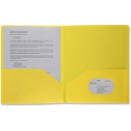 Business Source Poly Portfolio, 2 Pocket, LTR, .3mil, Yellow BSN20878